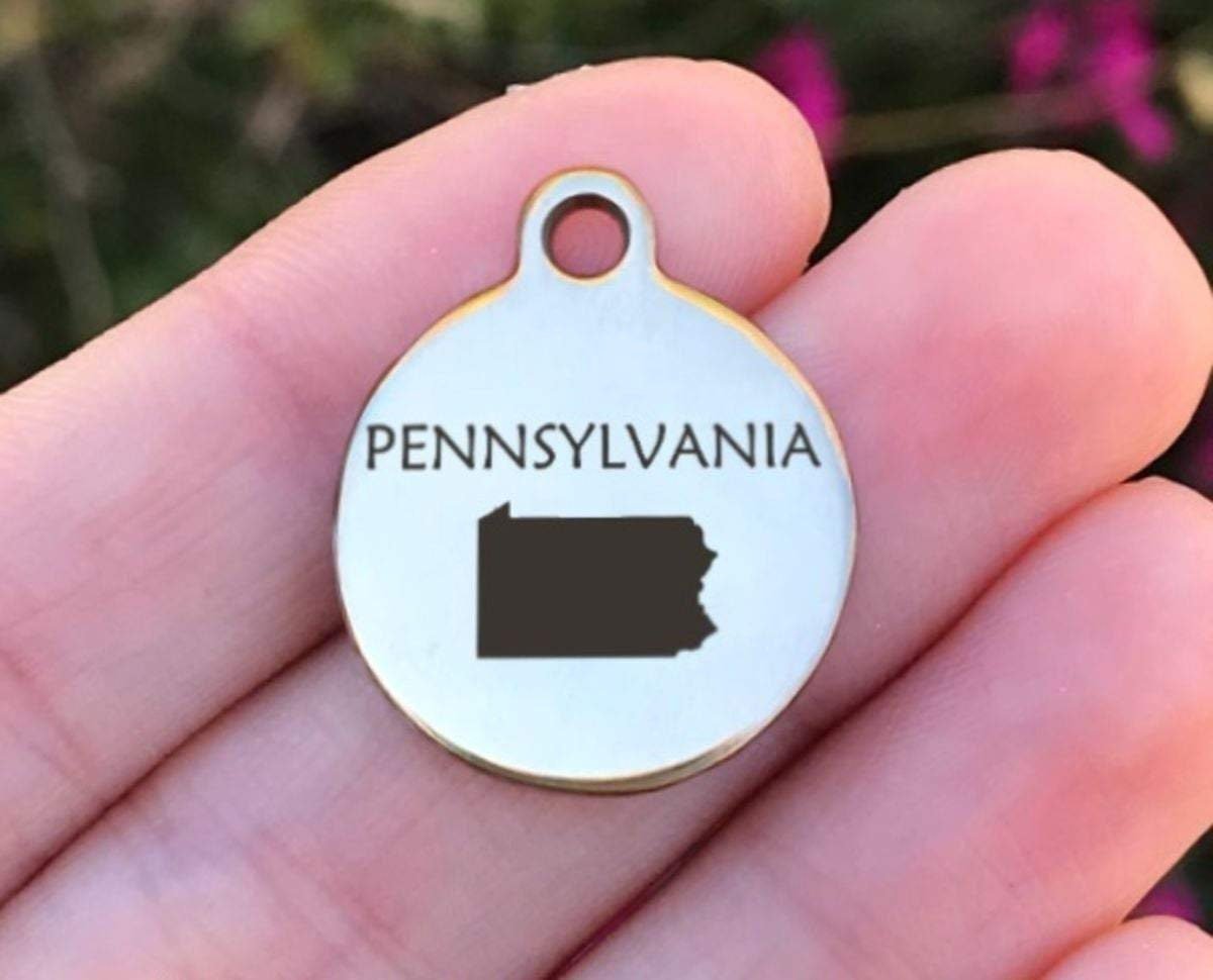 Pennsylvania Charms Custom Engraved Charms Personalized Stainless Steel Charms BULK Options ZF92 - Avy + Tay