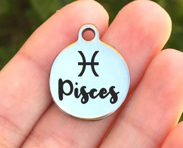 Pisces Charms Custom Engraved Charms Personalized Stainless Steel Charms BULK Options ZF994 - Avy + Tay