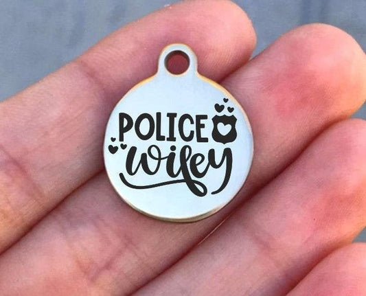 Police Wifey Charms Custom Engraved Charms Personalized Stainless Steel Charms BULK Options ZF1229 - Avy + Tay