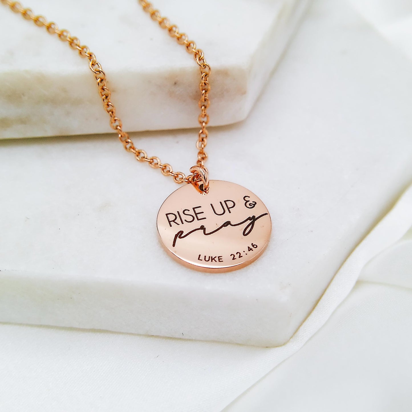 RISE UP AND PRAY LUKE 22:46 NECKLACE - Avy + Tay
