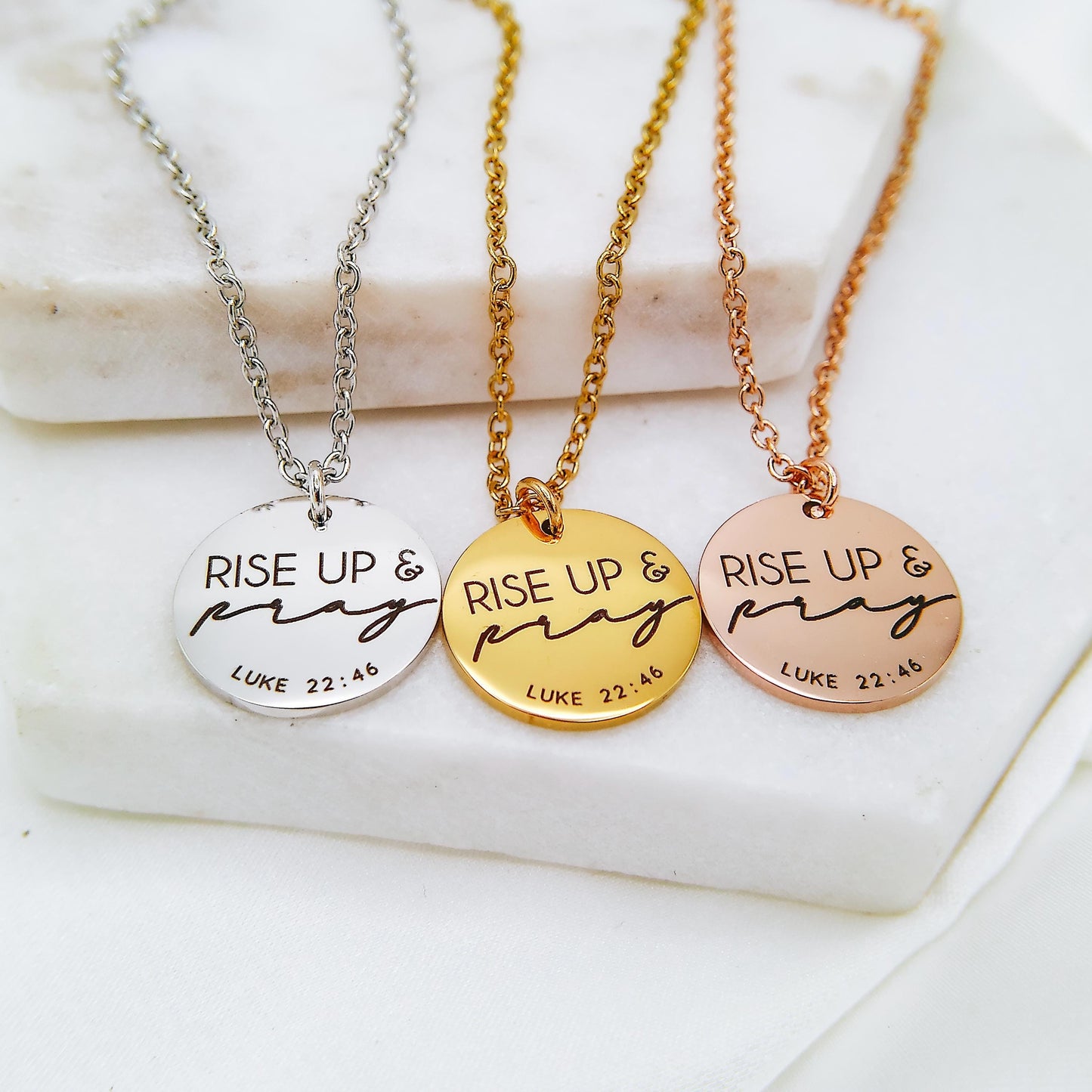 RISE UP AND PRAY LUKE 22:46 NECKLACE - Avy + Tay