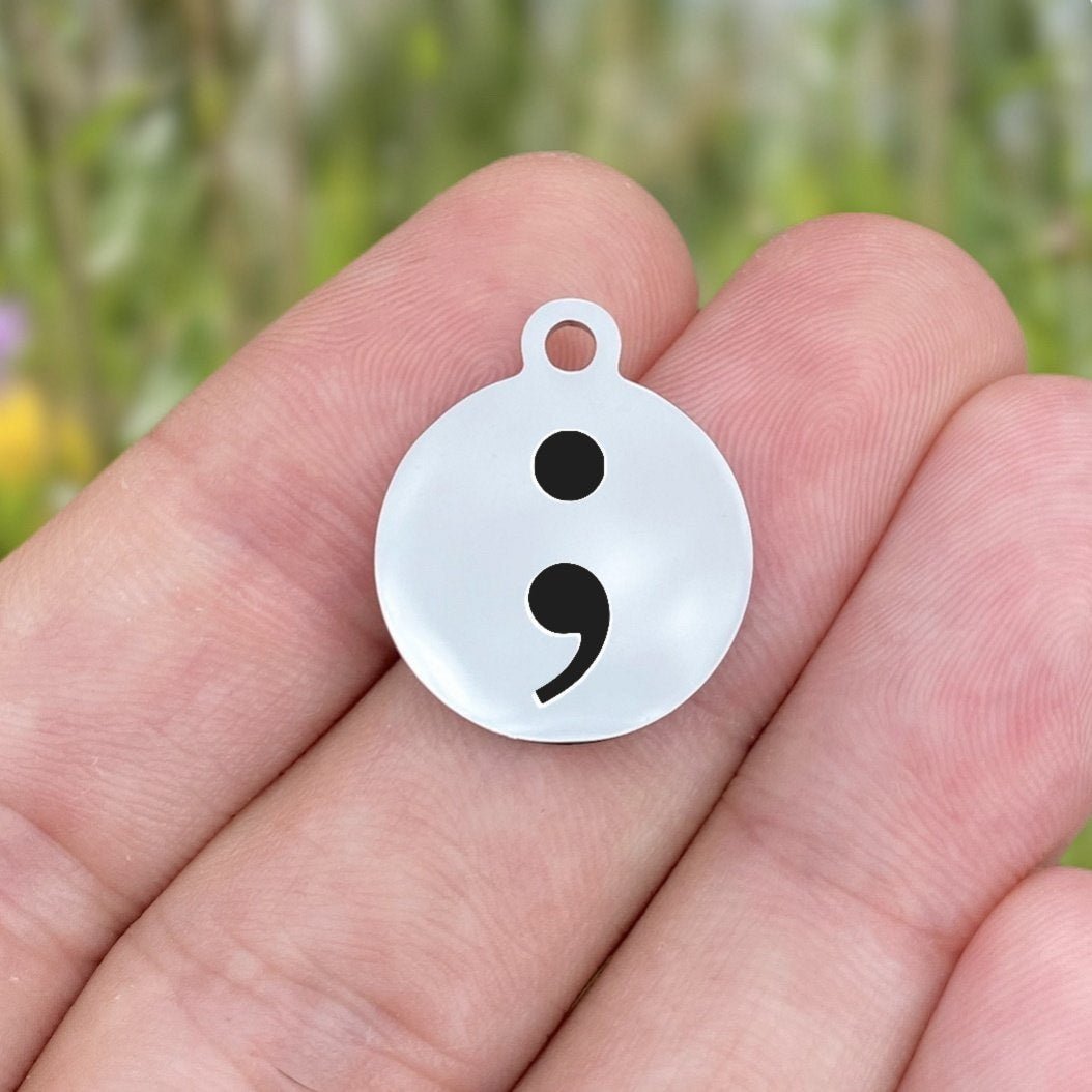 Semicolon Charms Custom Engraved Charms Personalized Stainless Steel Charms BULK Options ZF13 - Avy + Tay