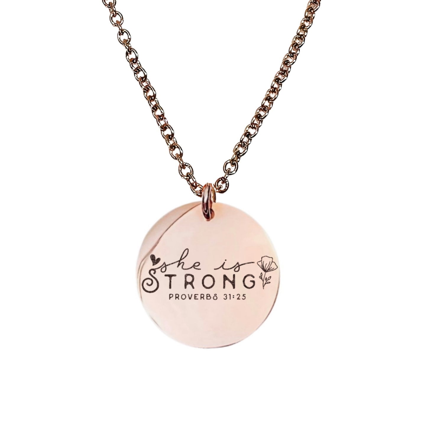 SHE IS STRONG PROVERBS 31:25 NECKLACE - Avy + Tay