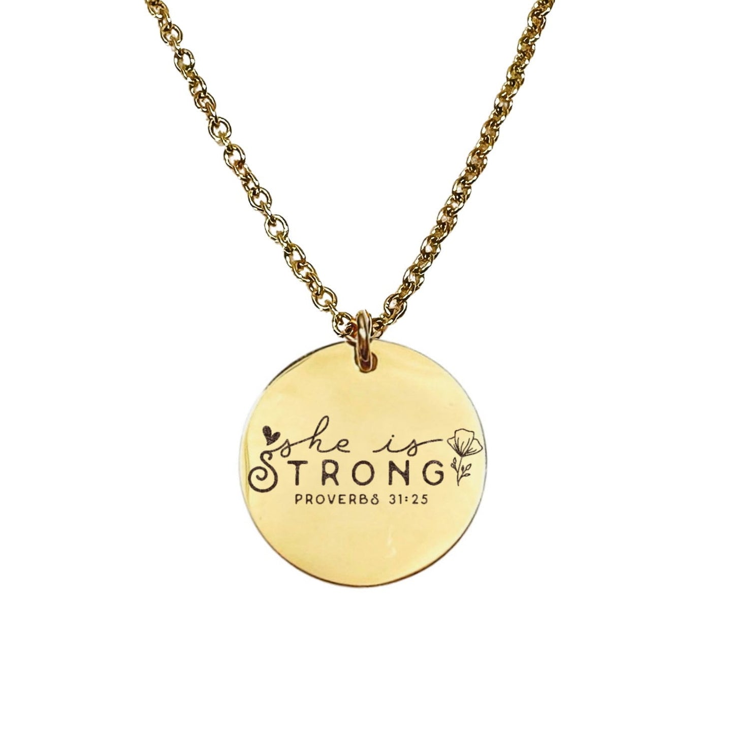 SHE IS STRONG PROVERBS 31:25 NECKLACE - Avy + Tay