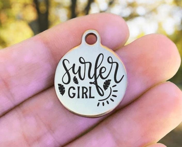 Surfer Girl Charms Custom Engraved Charms Personalized Stainless Steel Charms BULK Options ZF1339 - Avy + Tay