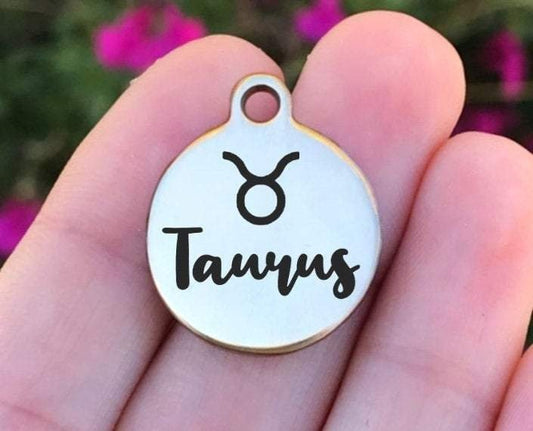 Taurus Charms Custom Engraved Charms Personalized Stainless Steel Charms BULK Options ZF996 - Avy + Tay