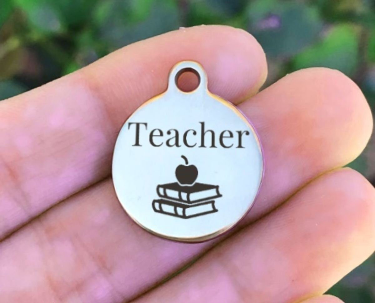 Teacher Charms Custom Engraved Charms Personalized Stainless Steel Charms BULK Options ZF445 - Avy + Tay