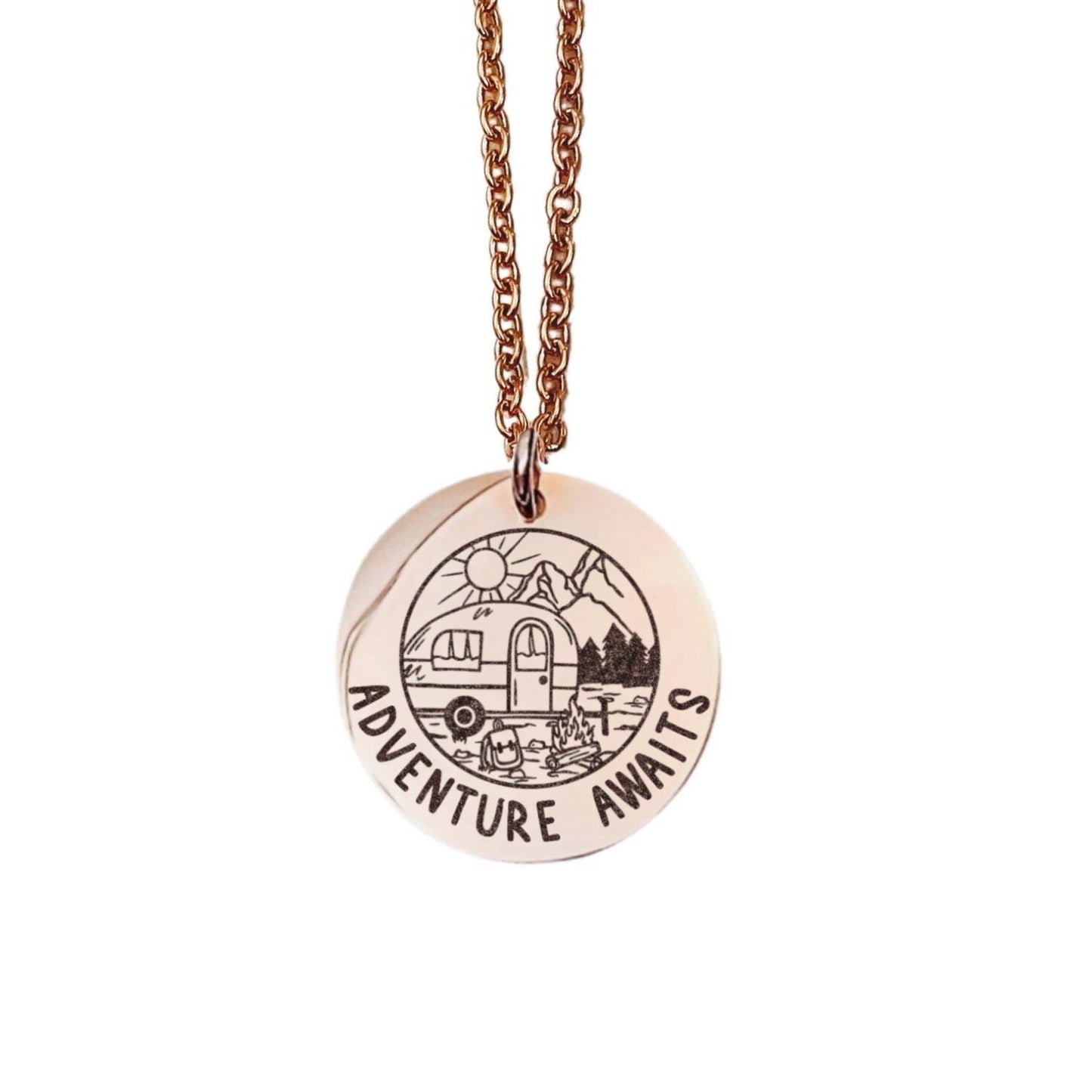 Adventure Awaits Necklace 14k Gold Plated Stainless Steel Inspirational Necklace Handmade Jewelry Made in USA - Avy + Tay