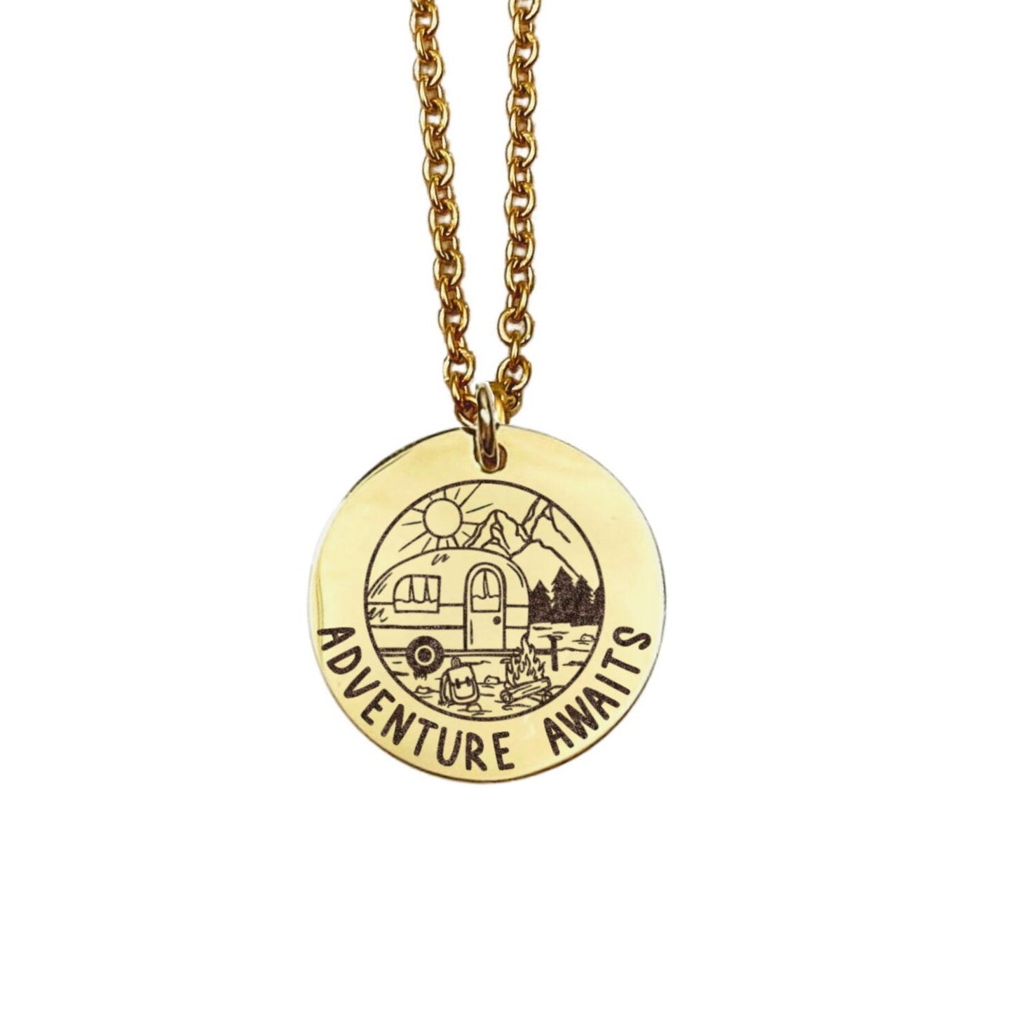 Adventure Awaits Necklace 14k Gold Plated Stainless Steel Inspirational Necklace Handmade Jewelry Made in USA - Avy + Tay