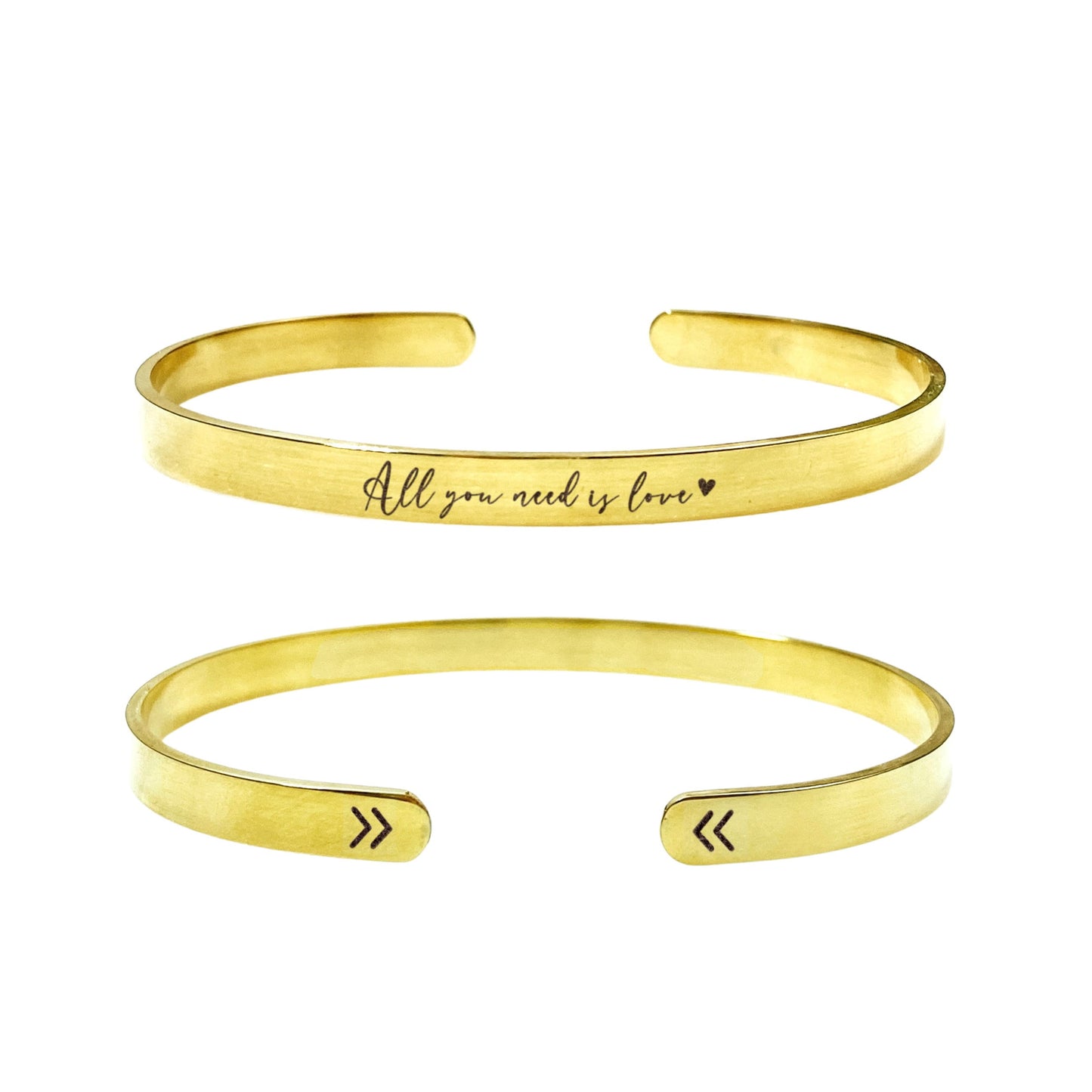 All You Need Is Love Cuff Bracelet 14k Gold Plated Stainless Steel Inspirational Bracelet Handmade Jewelry Made in USA - Avy + Tay