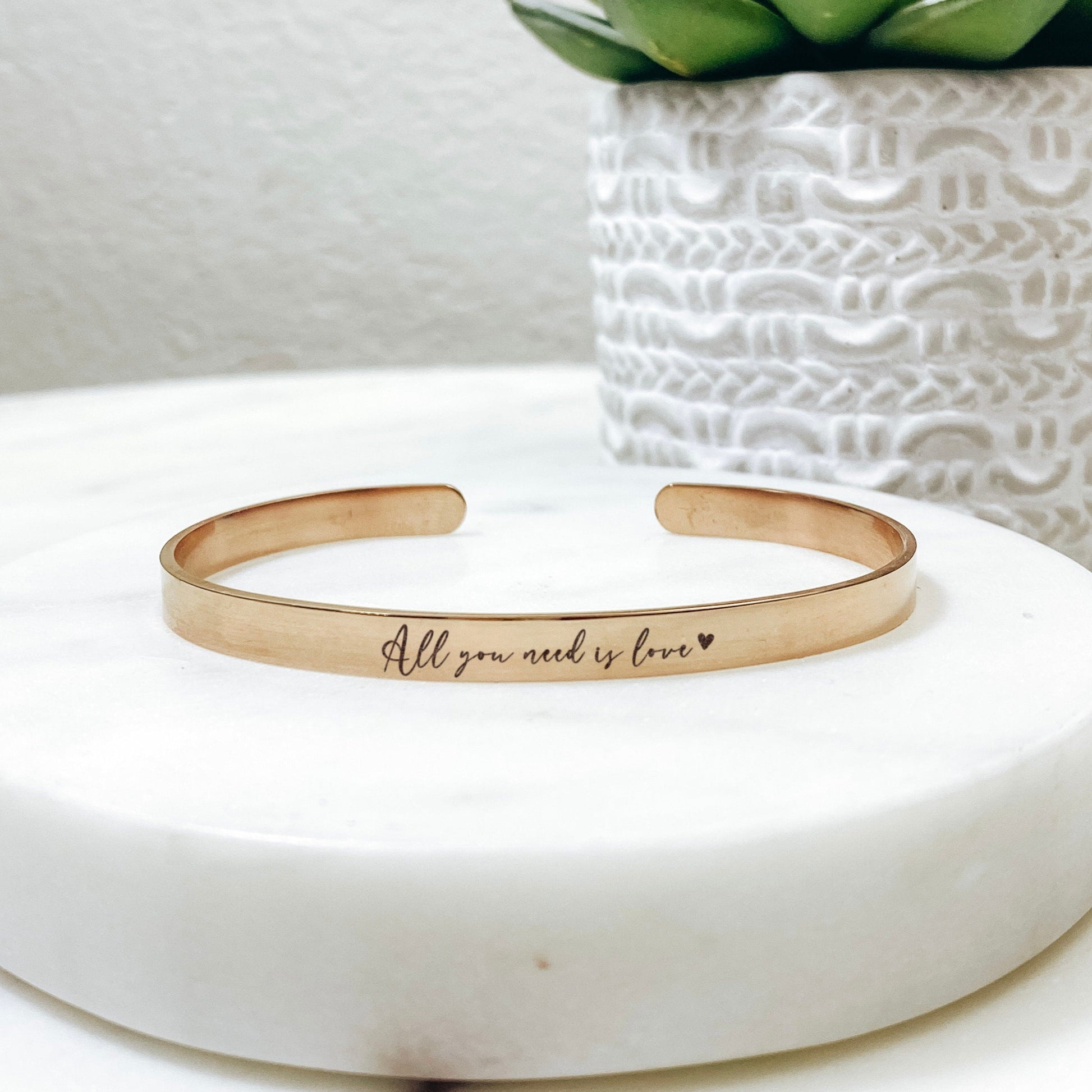 All You Need Is Love Cuff Bracelet 14k Gold Plated Stainless Steel Inspirational Bracelet Handmade Jewelry Made in USA - Avy + Tay