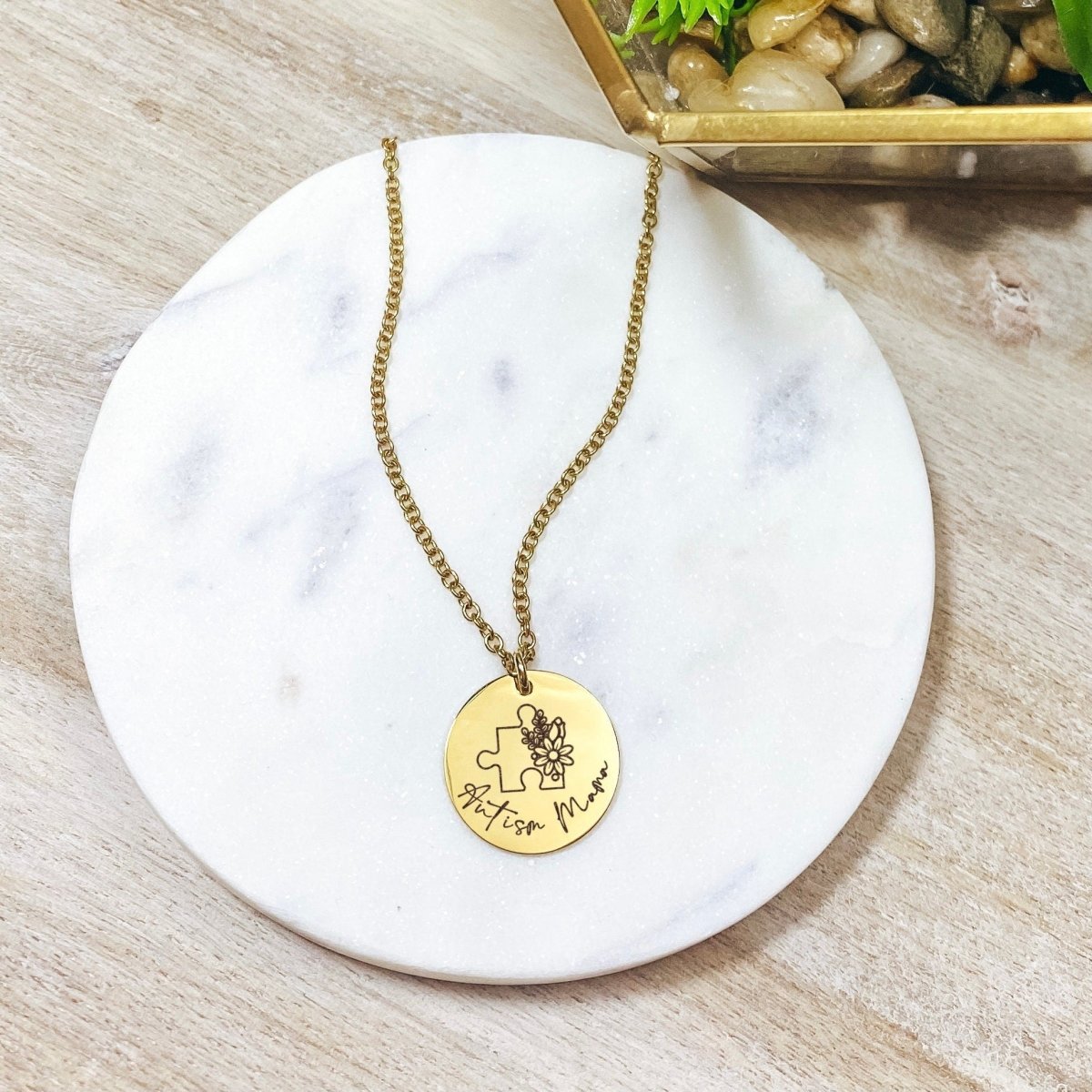 Avy + Tay - Autism Mama Necklace - 14k Gold Plated Stainless Steel - Autism Necklace - Handmade Jewelry - Made in USA - Avy + Tay