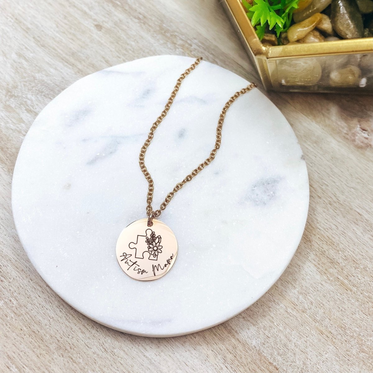 Avy + Tay - Autism Mama Necklace - 14k Gold Plated Stainless Steel - Autism Necklace - Handmade Jewelry - Made in USA - Avy + Tay