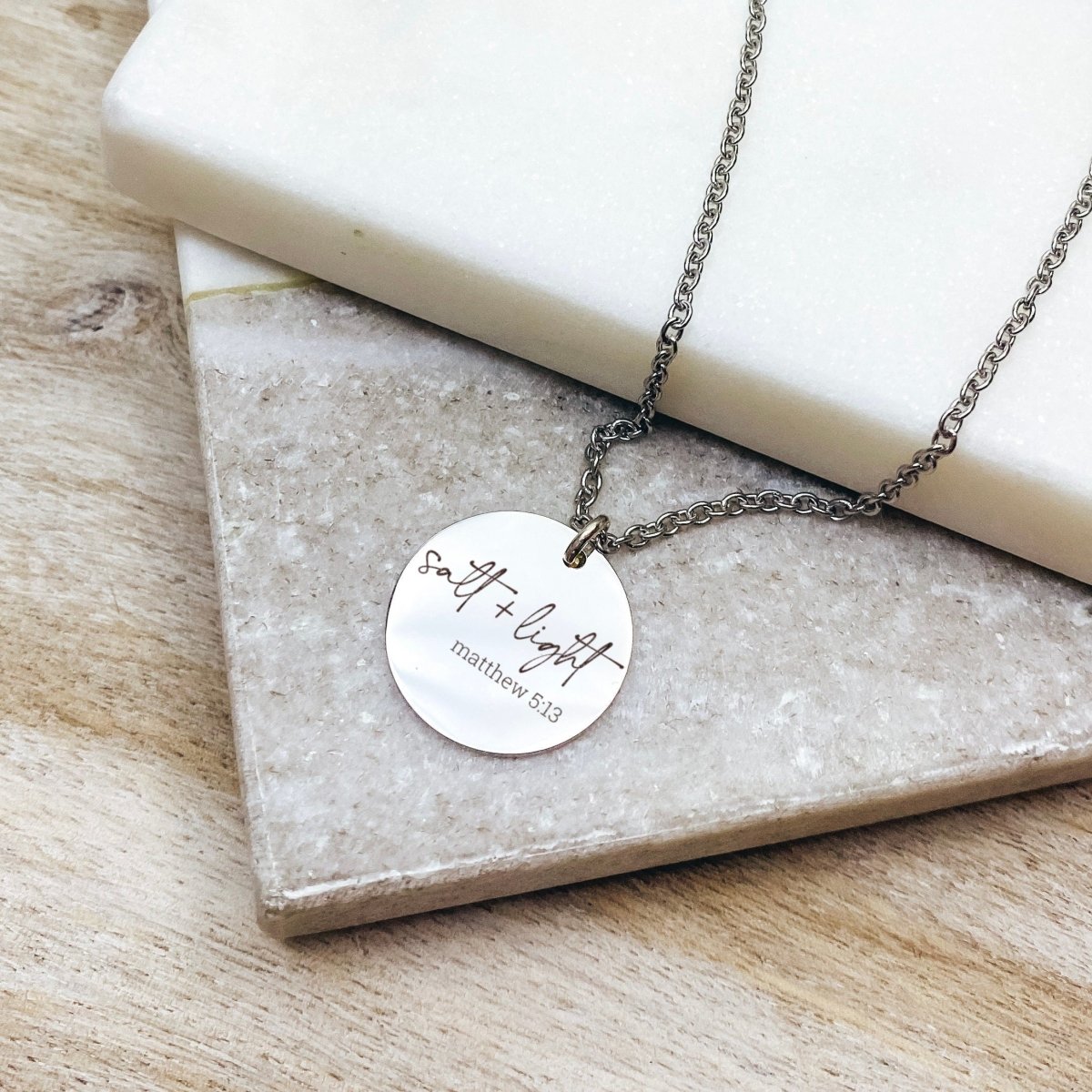 Avy + Tay - Salt + Light Matthew 5:13 Necklace - 14k Gold Plated Stainless Steel - Faith Necklace - Handmade Jewelry - Made in USA - Avy + Tay