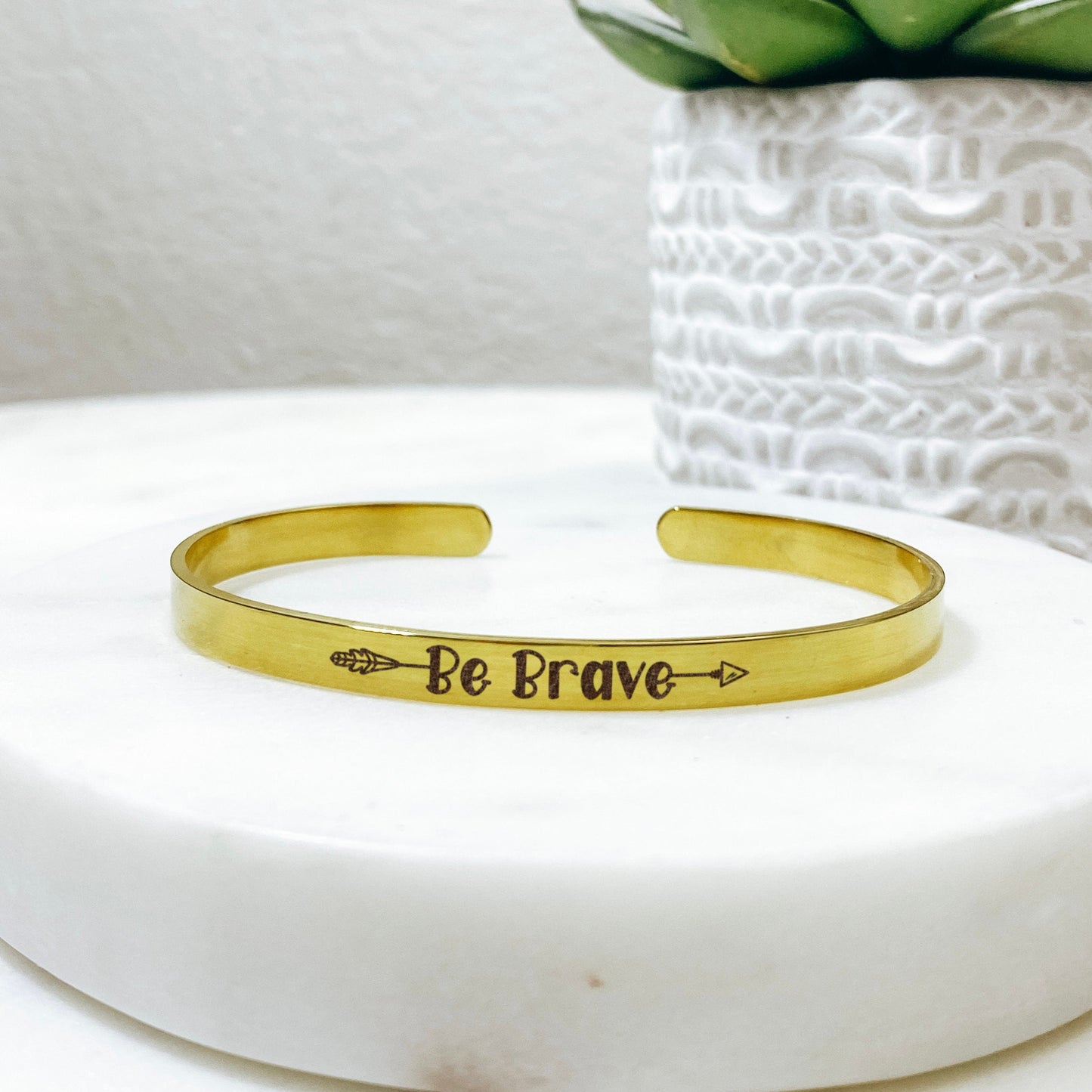 Be Brave Cuff Bracelet 14k Gold Plated Stainless Steel Inspirational Bracelet Handmade Jewelry Made in USA - Avy + Tay