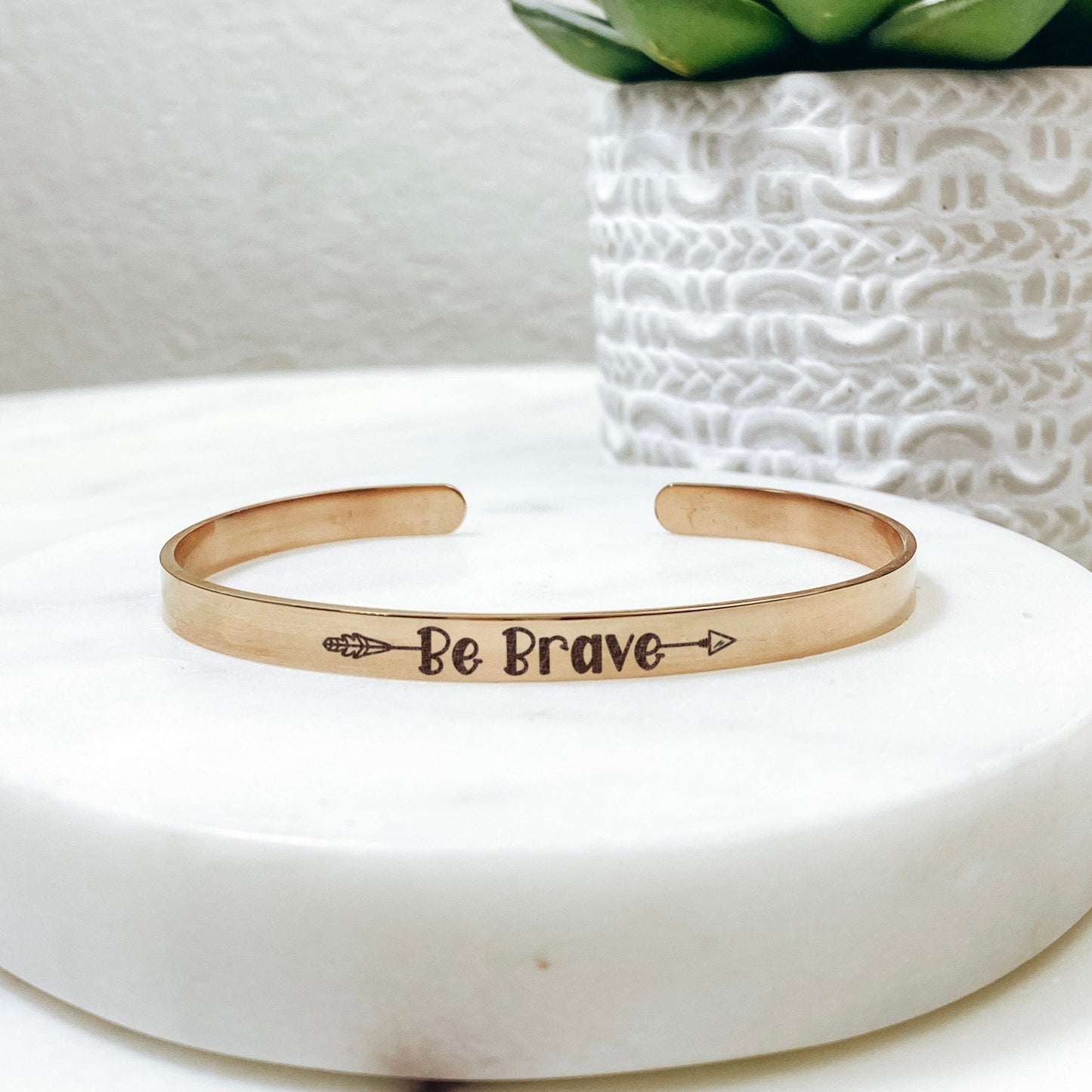 Be Brave Cuff Bracelet 14k Gold Plated Stainless Steel Inspirational Bracelet Handmade Jewelry Made in USA - Avy + Tay