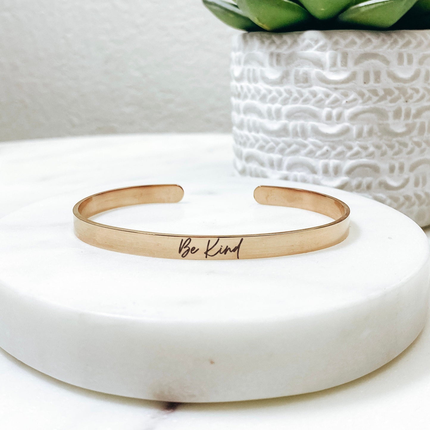 Be Kind Cuff Bracelet 14k Gold Plated Stainless Steel Inspirational Bracelet Handmade Jewelry Made in USA - Avy + Tay