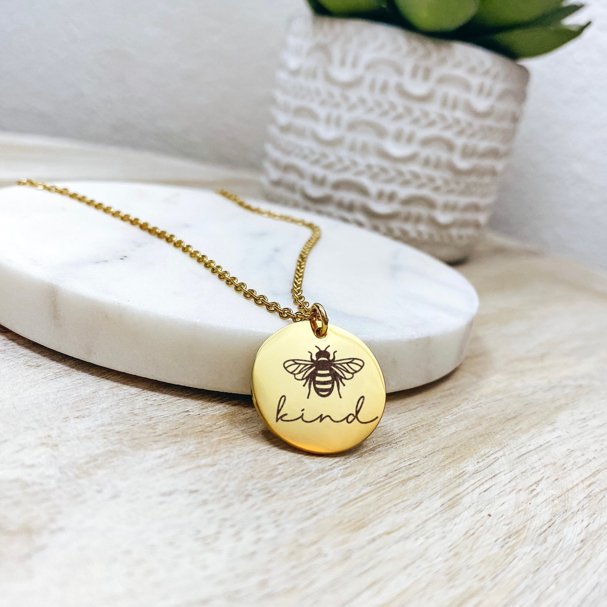 Be Kind Necklace 14k Gold Plated Stainless Steel Inspirational Necklace Handmade Jewelry Made in USA - Avy + Tay