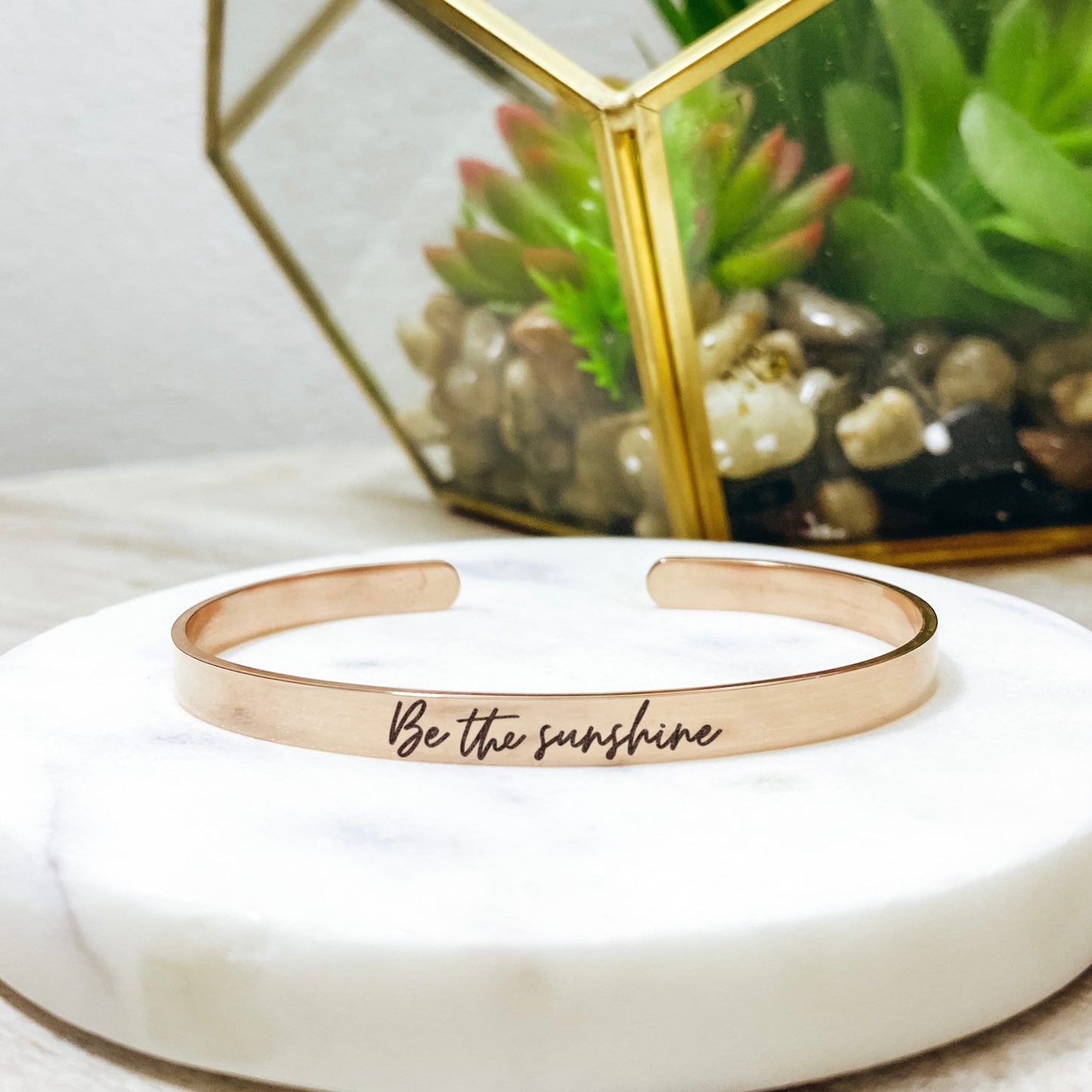 Be The Sunshine Cuff Bracelet 14k Gold Plated Stainless Steel Inspirational Bracelet Handmade Jewelry Made in USA - Avy + Tay