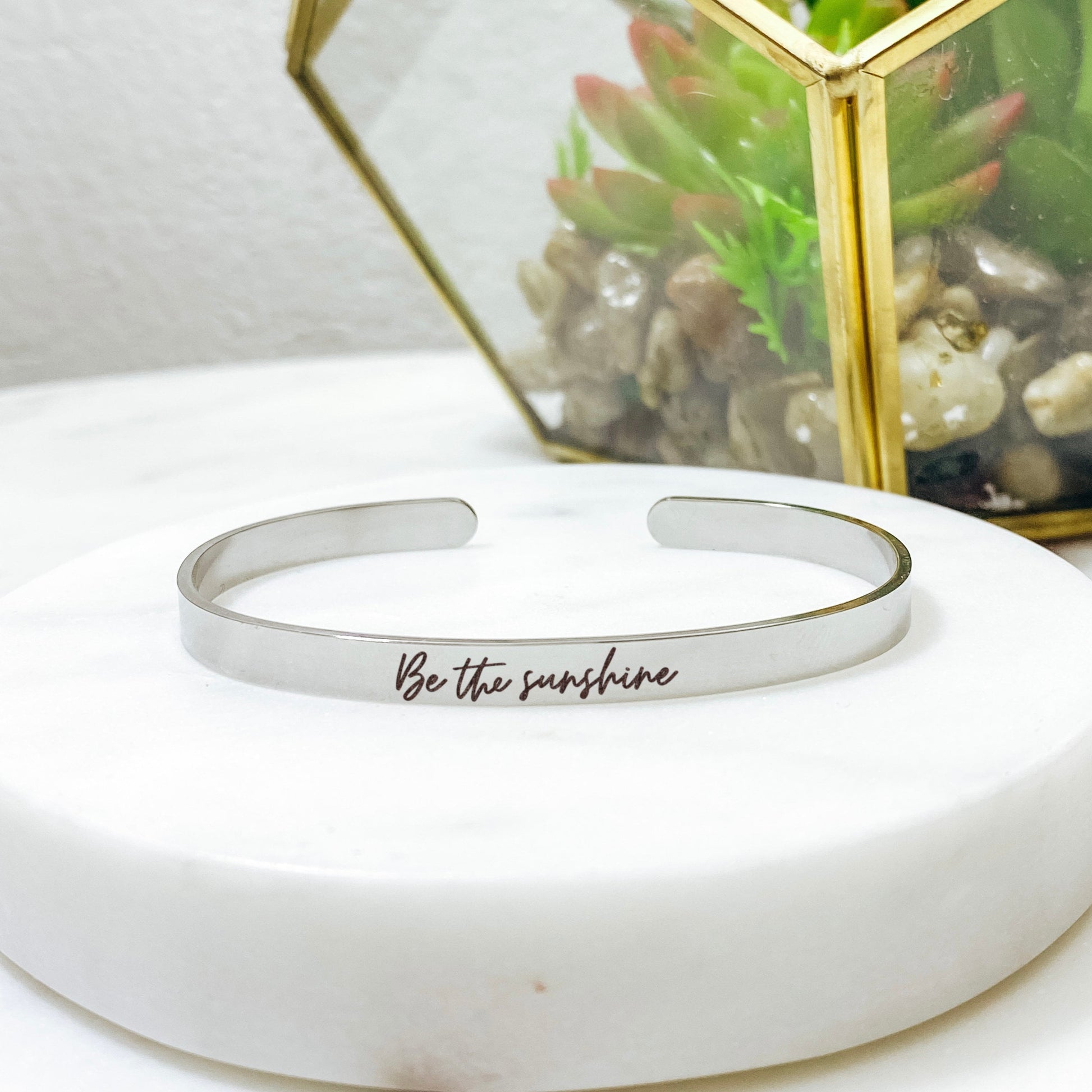 Be The Sunshine Cuff Bracelet 14k Gold Plated Stainless Steel Inspirational Bracelet Handmade Jewelry Made in USA - Avy + Tay