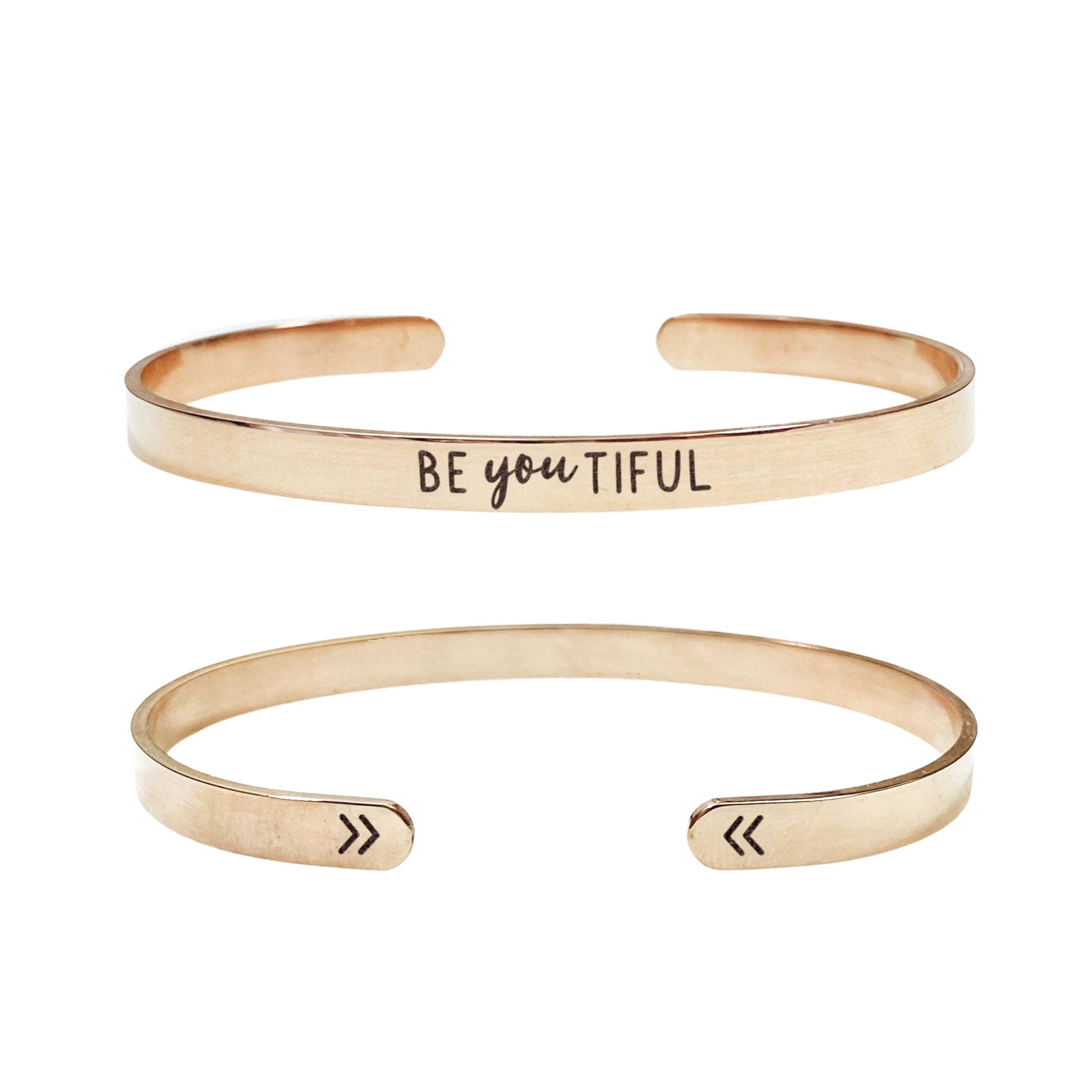 Be You Tiful Cuff Bracelet 14k Gold Plated Stainless Steel Inspirational Bracelet Handmade Jewelry Made in USA - Avy + Tay