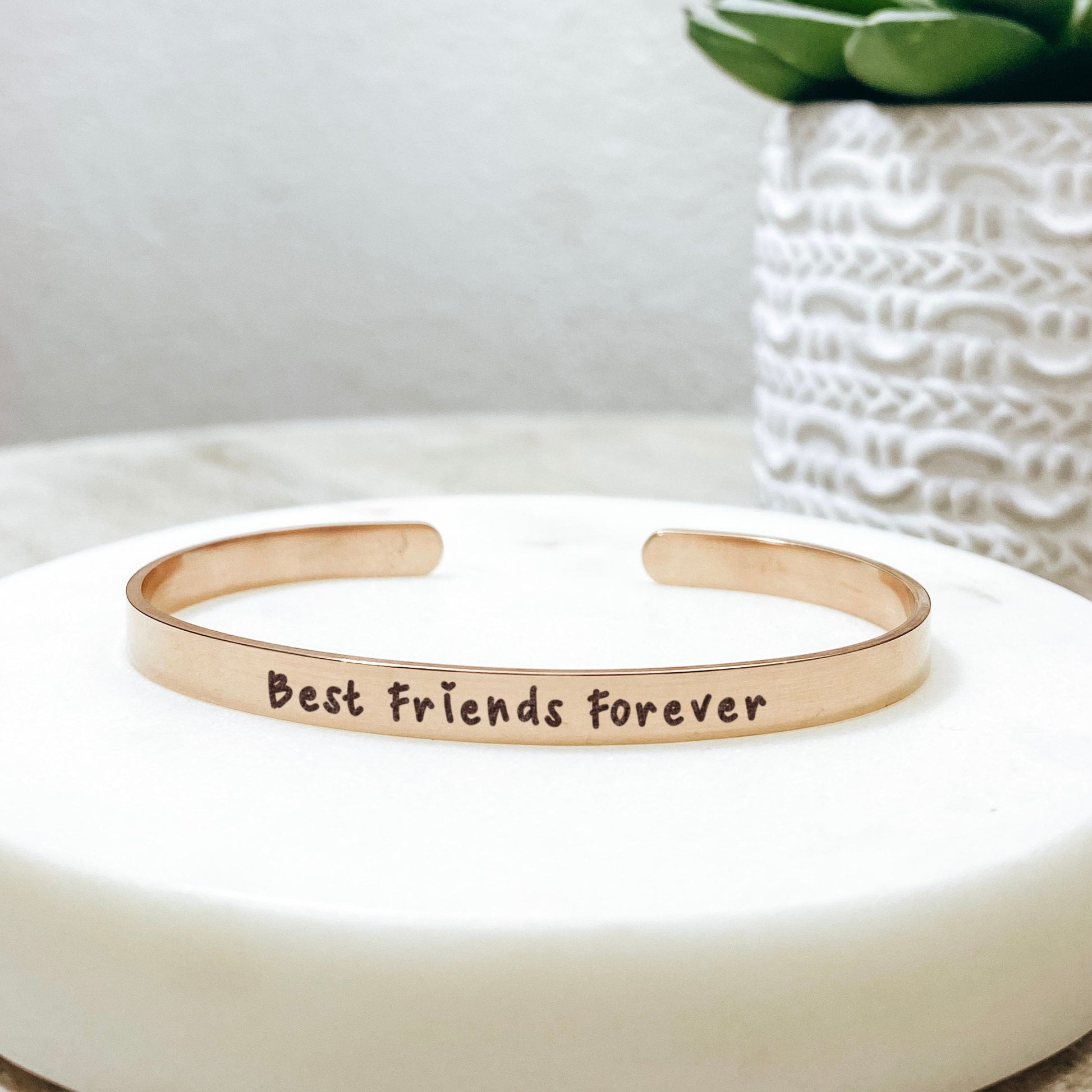 Best Friends Forever Cuff Bracelet 14k Gold Plated Stainless Steel Inspirational Bracelet Handmade Jewelry Made in USA - Avy + Tay