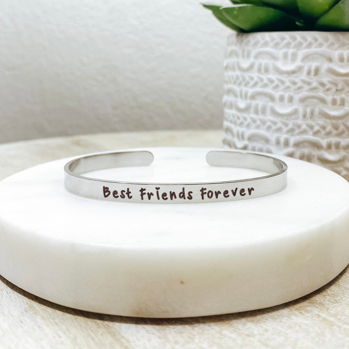 Best Friends Forever Cuff Bracelet 14k Gold Plated Stainless Steel Inspirational Bracelet Handmade Jewelry Made in USA - Avy + Tay