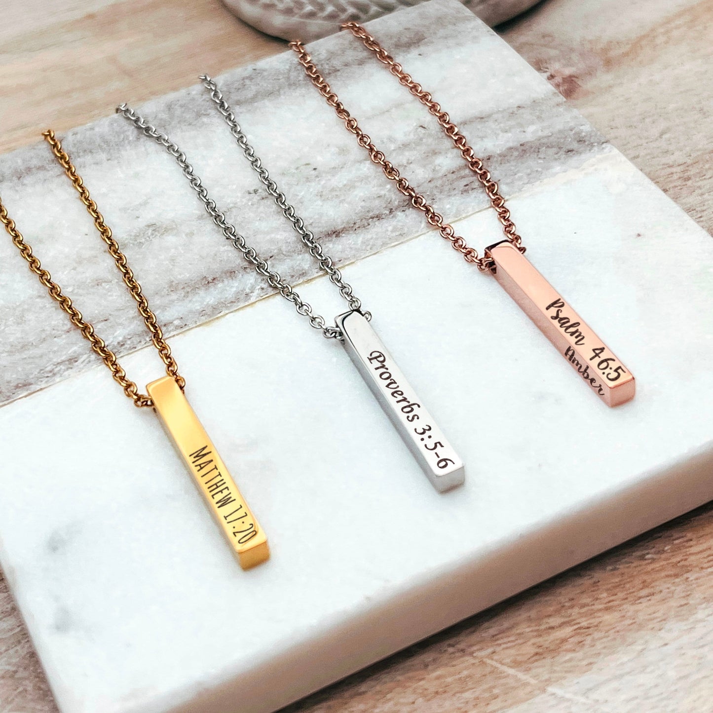 BIBLE VERSE 3D BAR NECKLACE - Avy + Tay