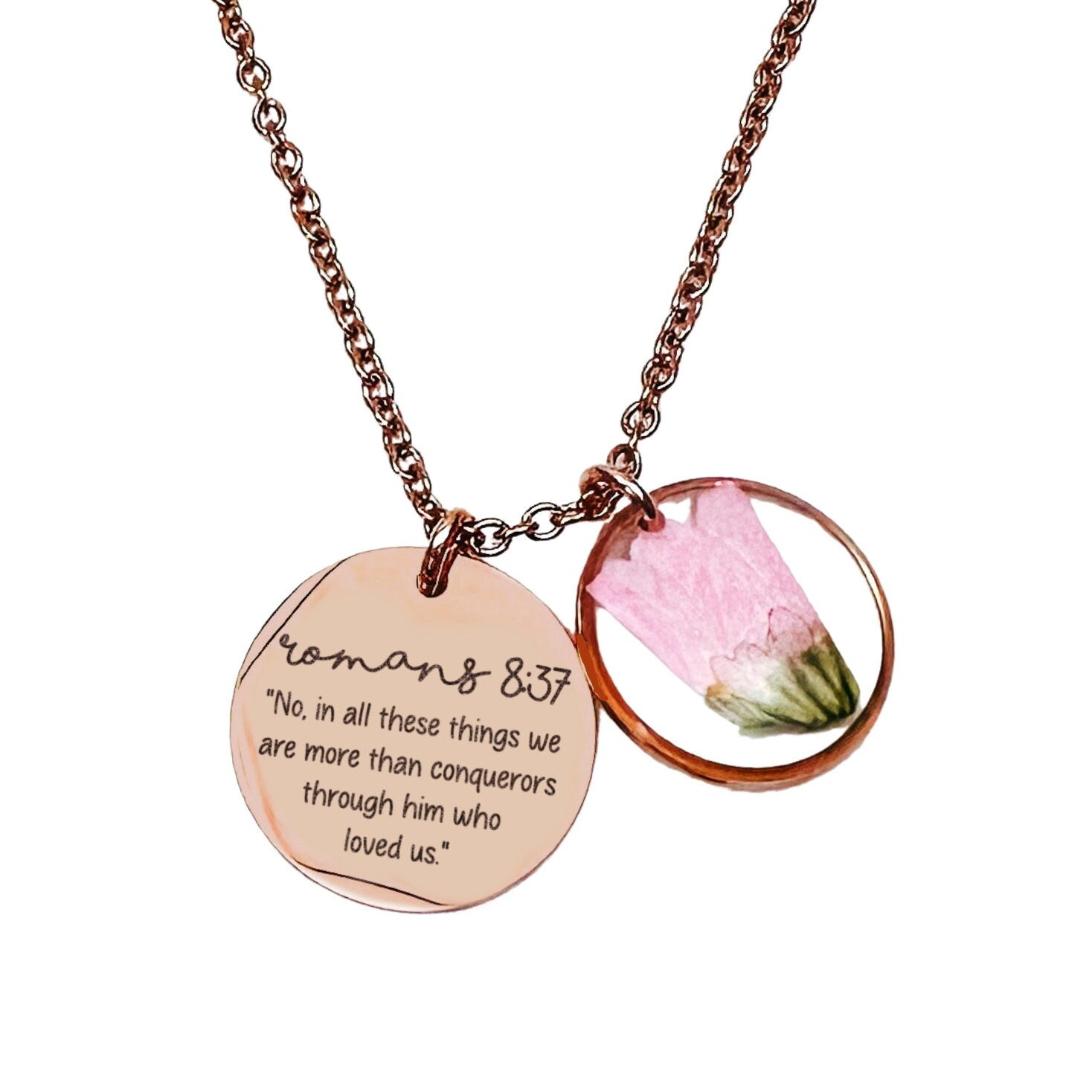 BIBLE VERSE + REAL BIRTH FLOWER NECKLACE - Avy + Tay