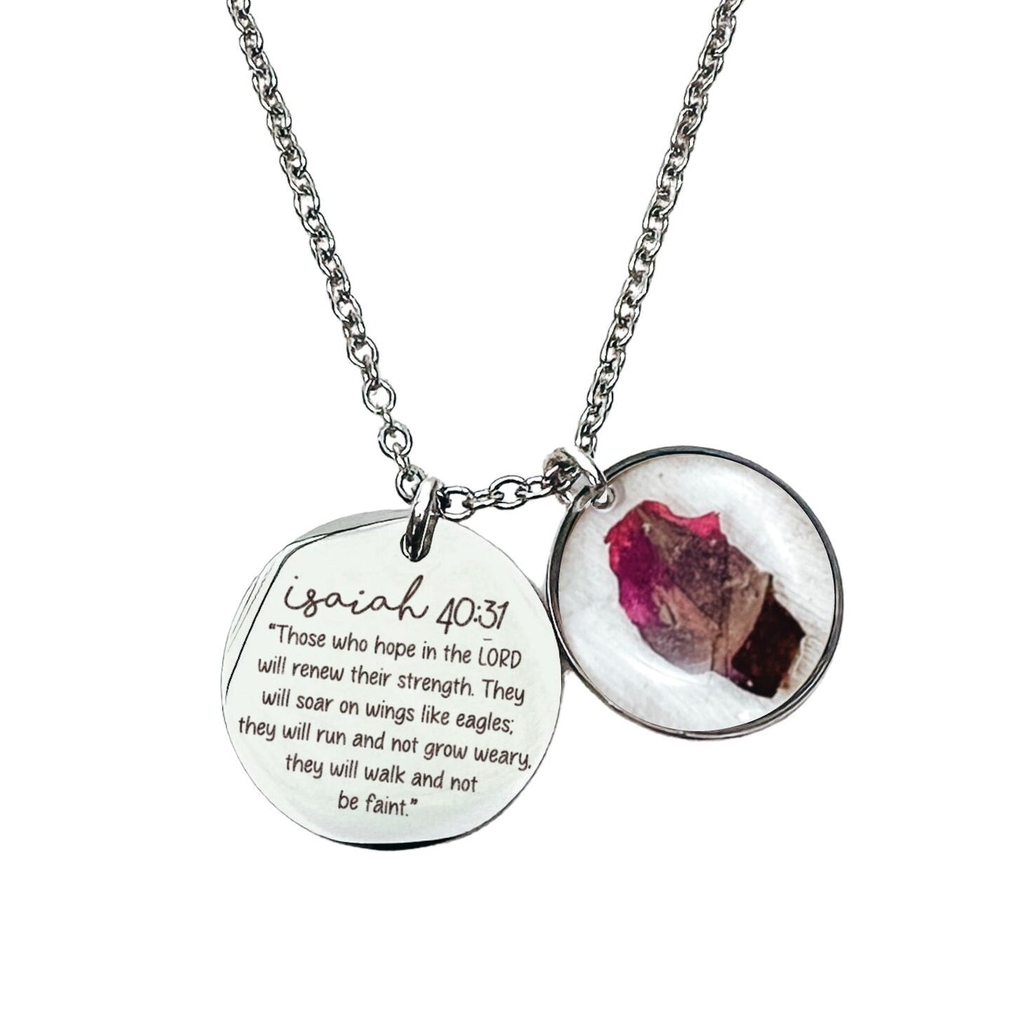 BIBLE VERSE + REAL BIRTH FLOWER NECKLACE - Avy + Tay