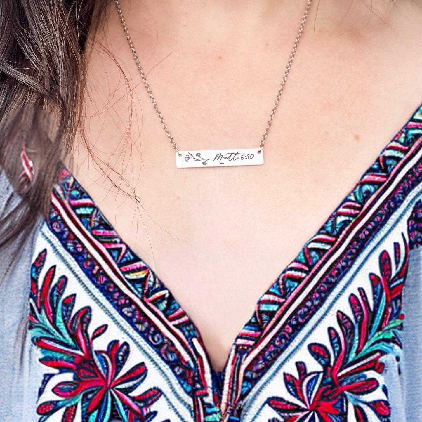 BIBLE VERSE WILDFLOWER BAR NECKLACE - Avy + Tay