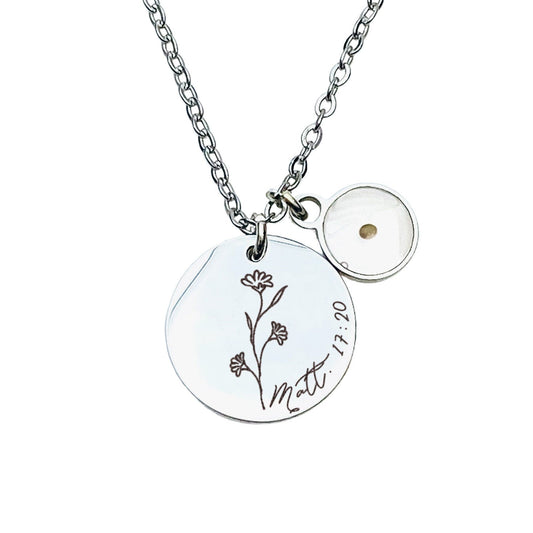 BIBLE VERSE WILDFLOWER + MUSTARD SEED NECKLACE - Avy + Tay