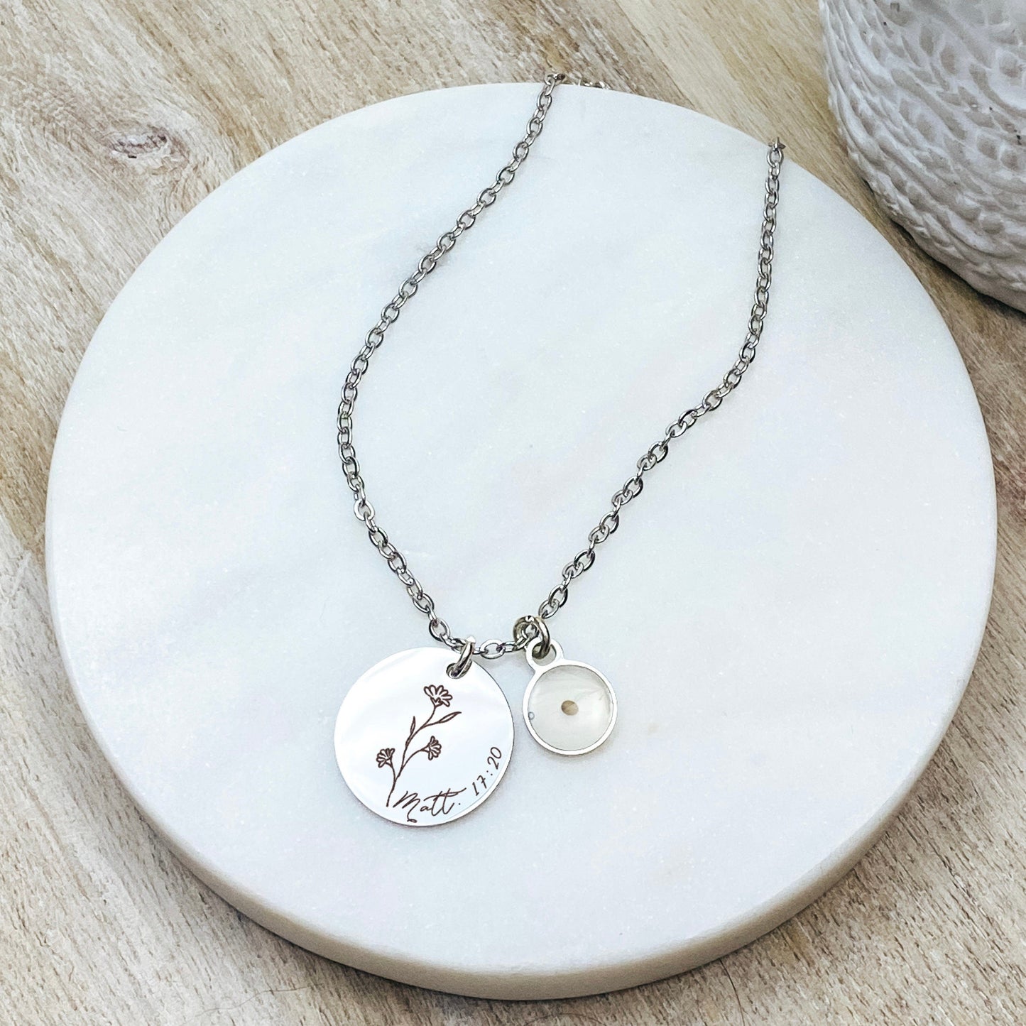 BIBLE VERSE WILDFLOWER + MUSTARD SEED NECKLACE - Avy + Tay