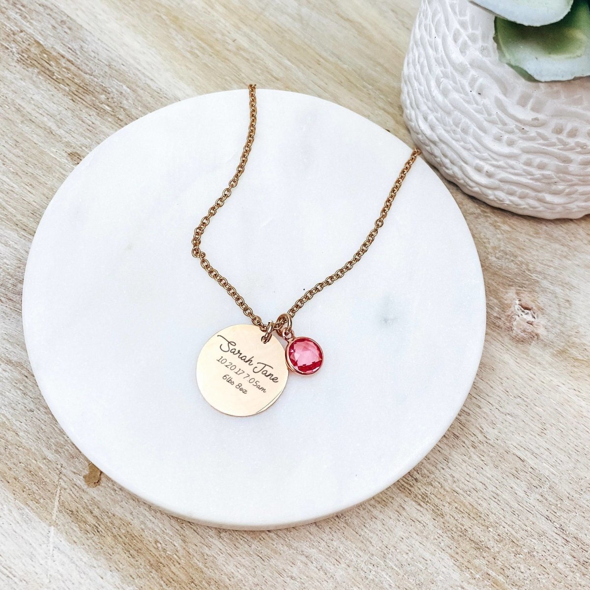 BIRTH ANNOUNCEMENT BIRTHSTONE NECKLACE - Avy + Tay