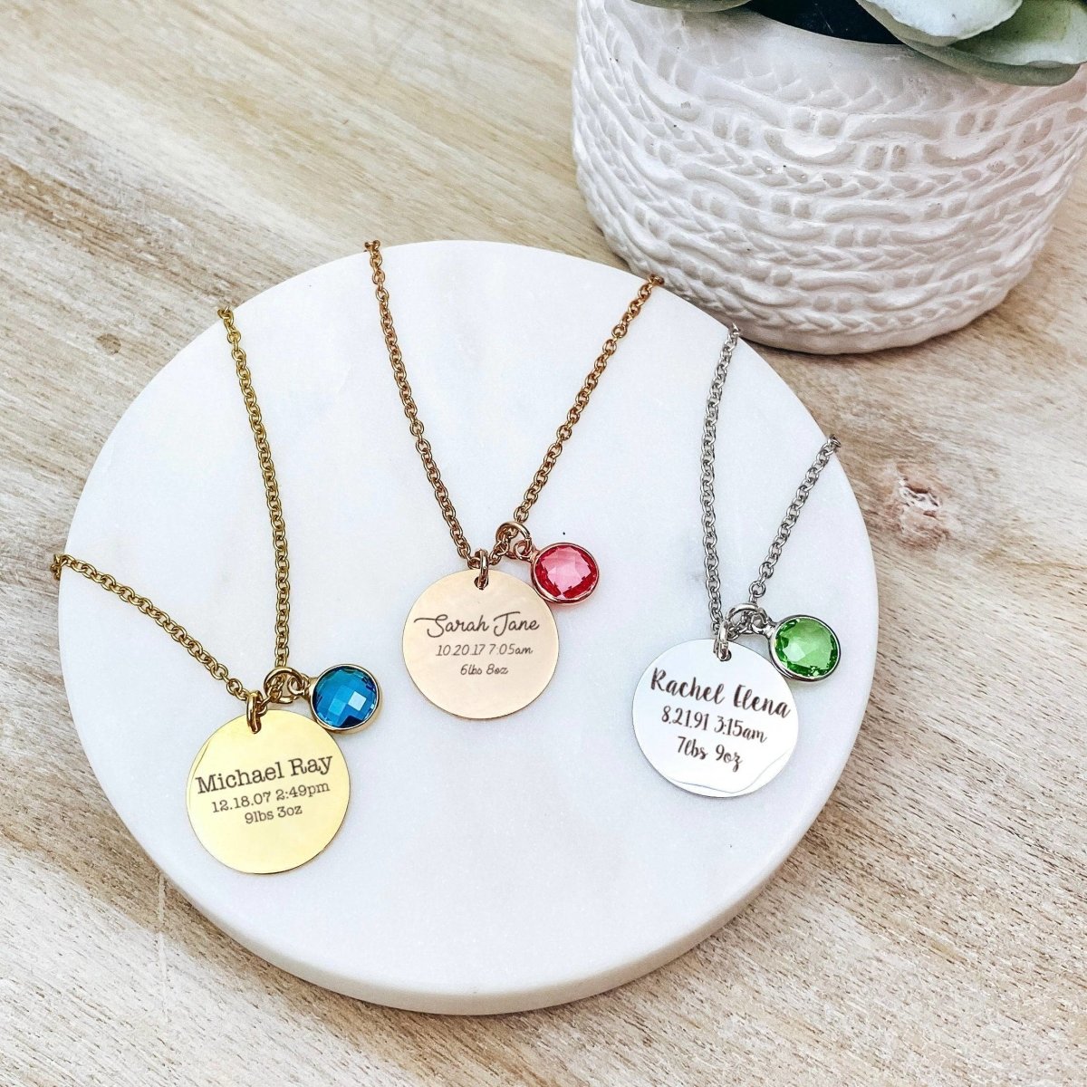 BIRTH ANNOUNCEMENT BIRTHSTONE NECKLACE - Avy + Tay