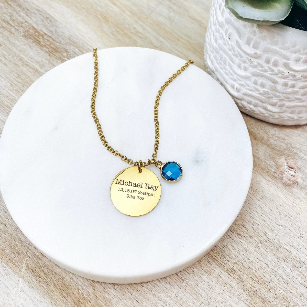 BIRTH ANNOUNCEMENT BIRTHSTONE NECKLACE - Avy + Tay