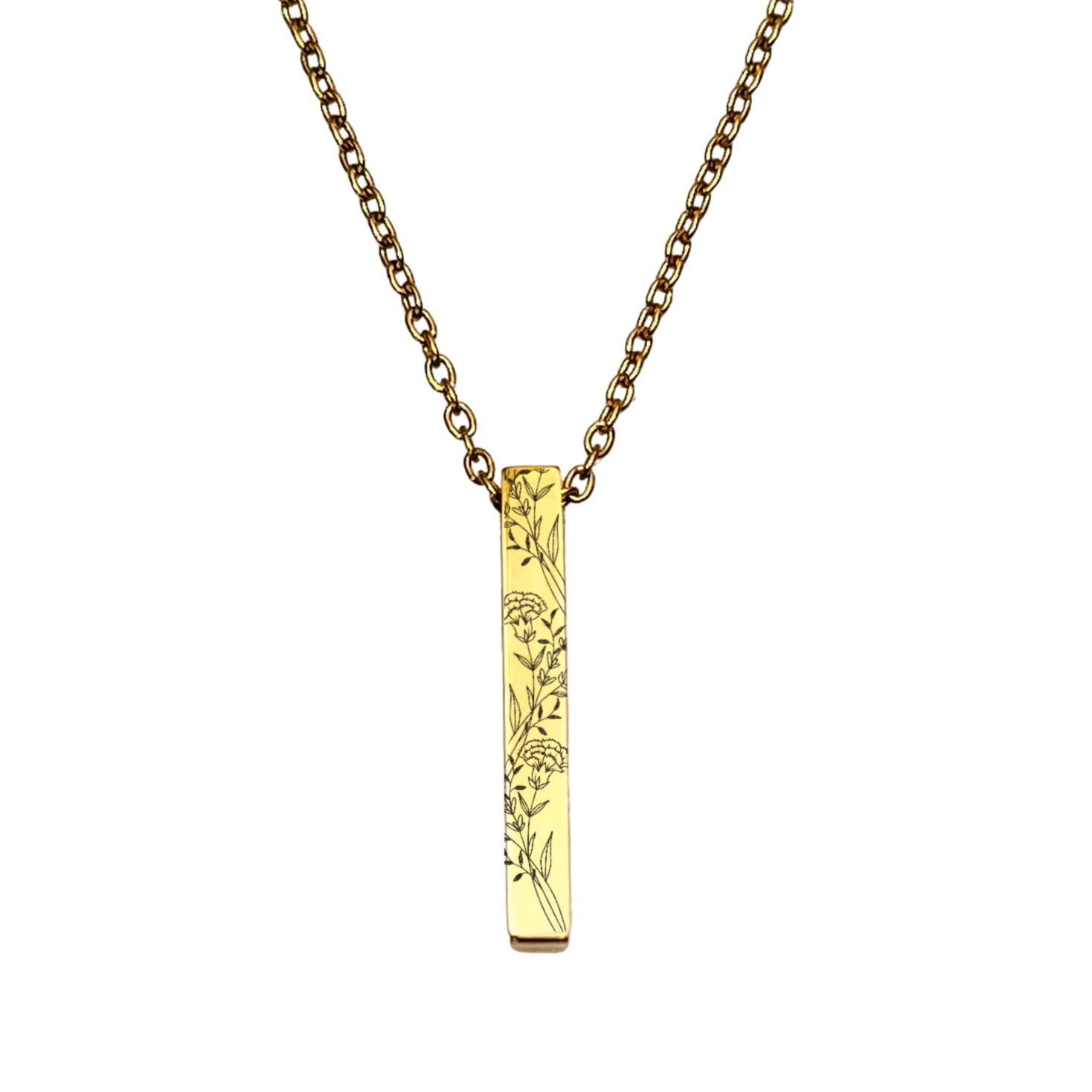 BIRTH FLOWER 3D BAR NECKLACE - Avy + Tay