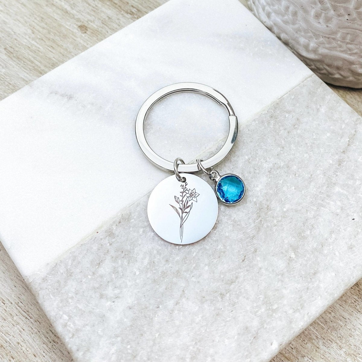 BIRTH FLOWER BIRTHSTONE KEYCHAIN - Avy + Tay