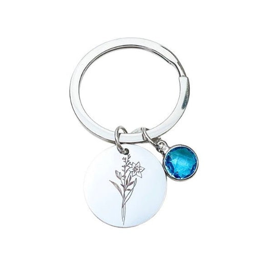 BIRTH FLOWER BIRTHSTONE KEYCHAIN - Avy + Tay