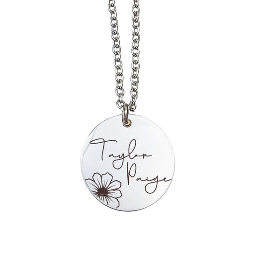 BIRTH FLOWER BUD + NAME NECKLACE - Avy + Tay