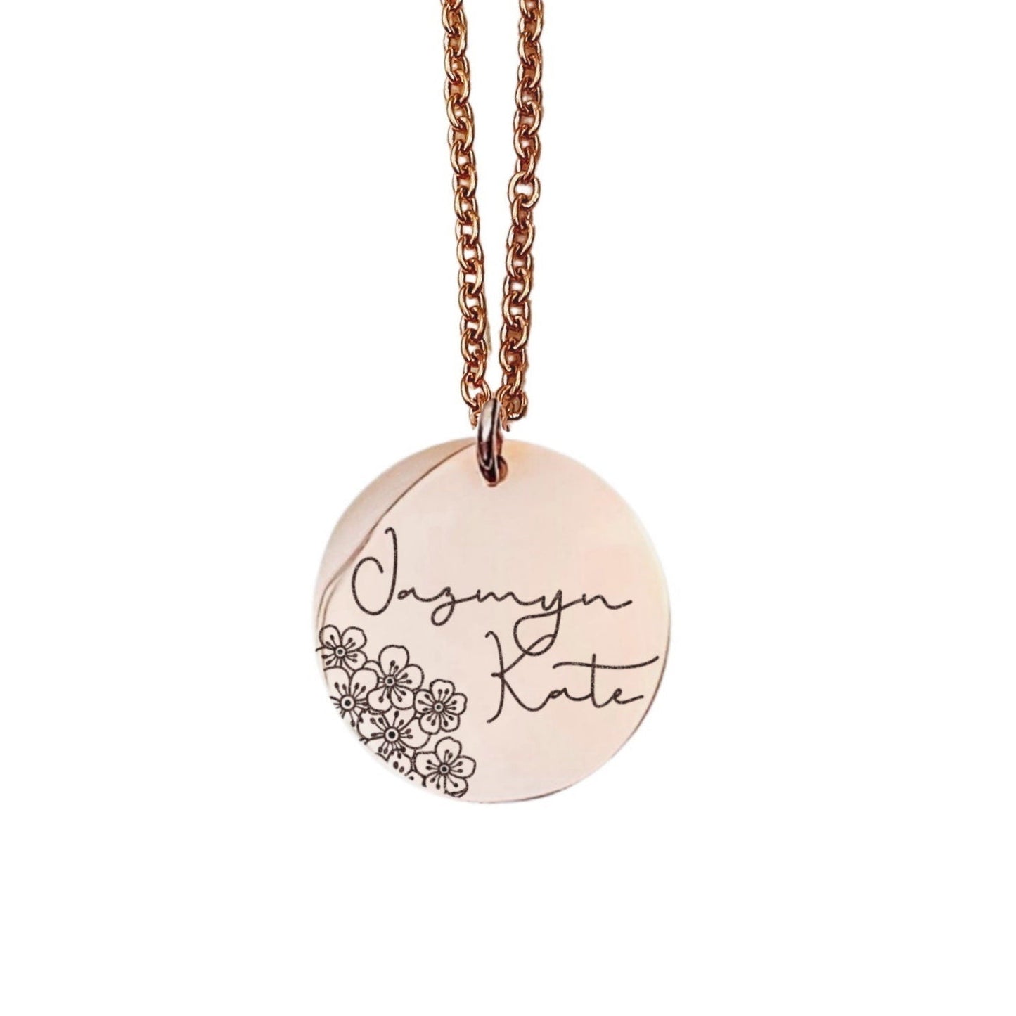 BIRTH FLOWER BUD + NAME NECKLACE - Avy + Tay