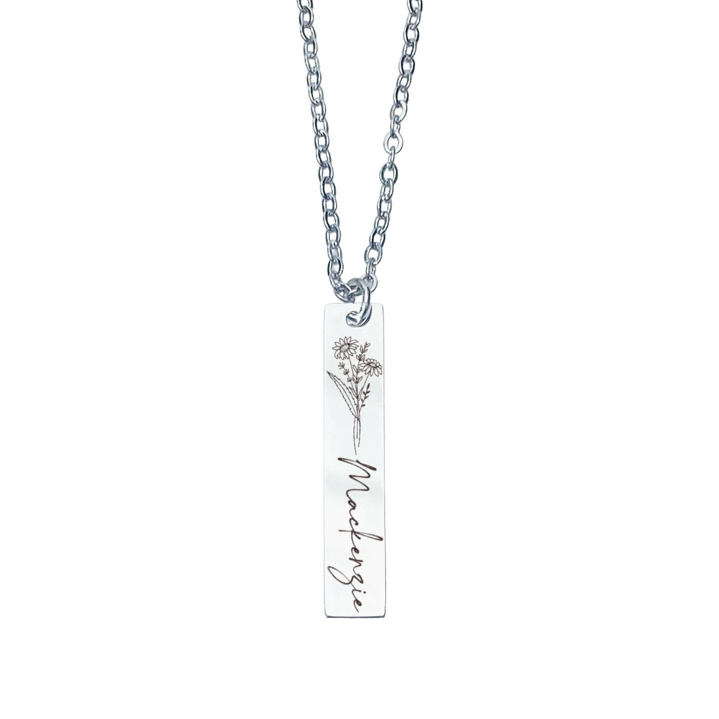 BIRTH FLOWER + NAME BAR NECKLACE - Avy + Tay