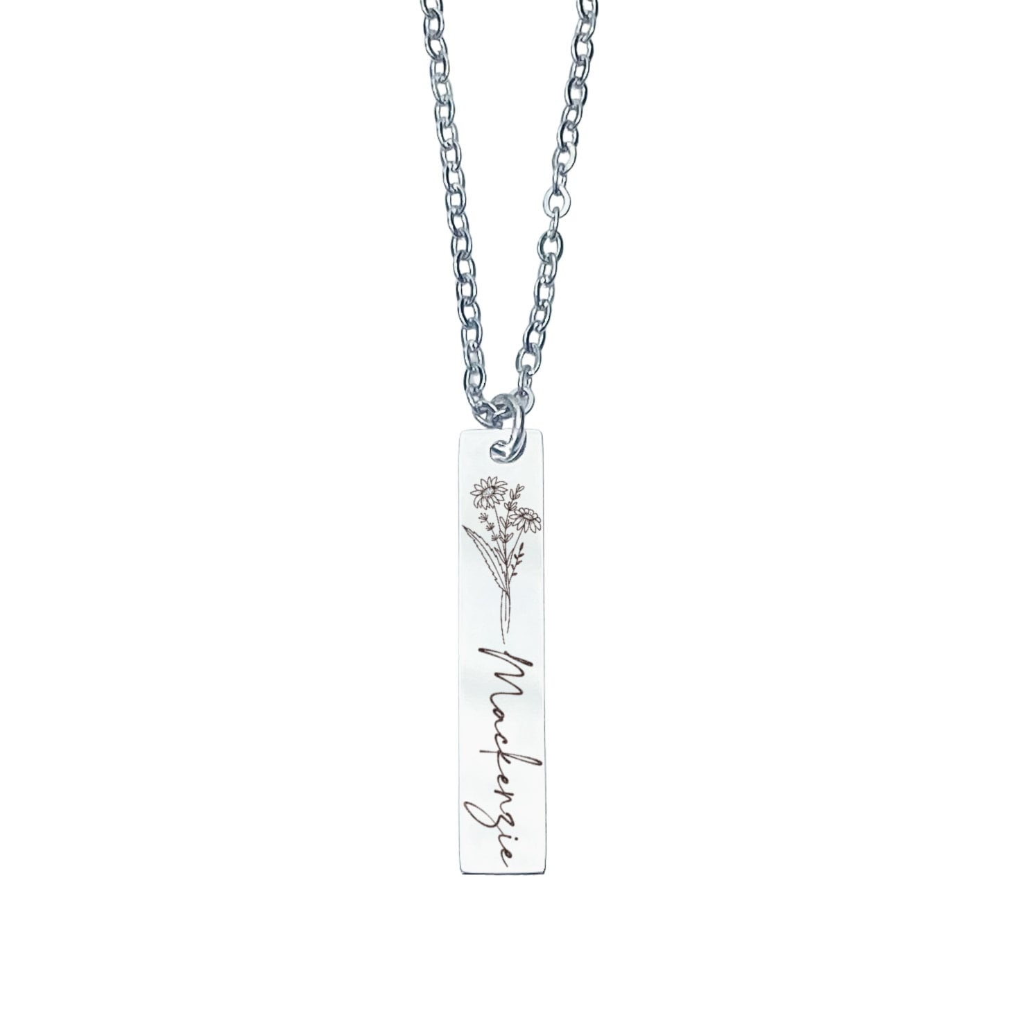 BIRTH FLOWER + NAME BAR NECKLACE - Avy + Tay