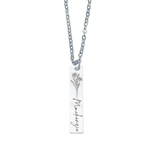 BIRTH FLOWER + NAME BAR NECKLACE - Avy + Tay