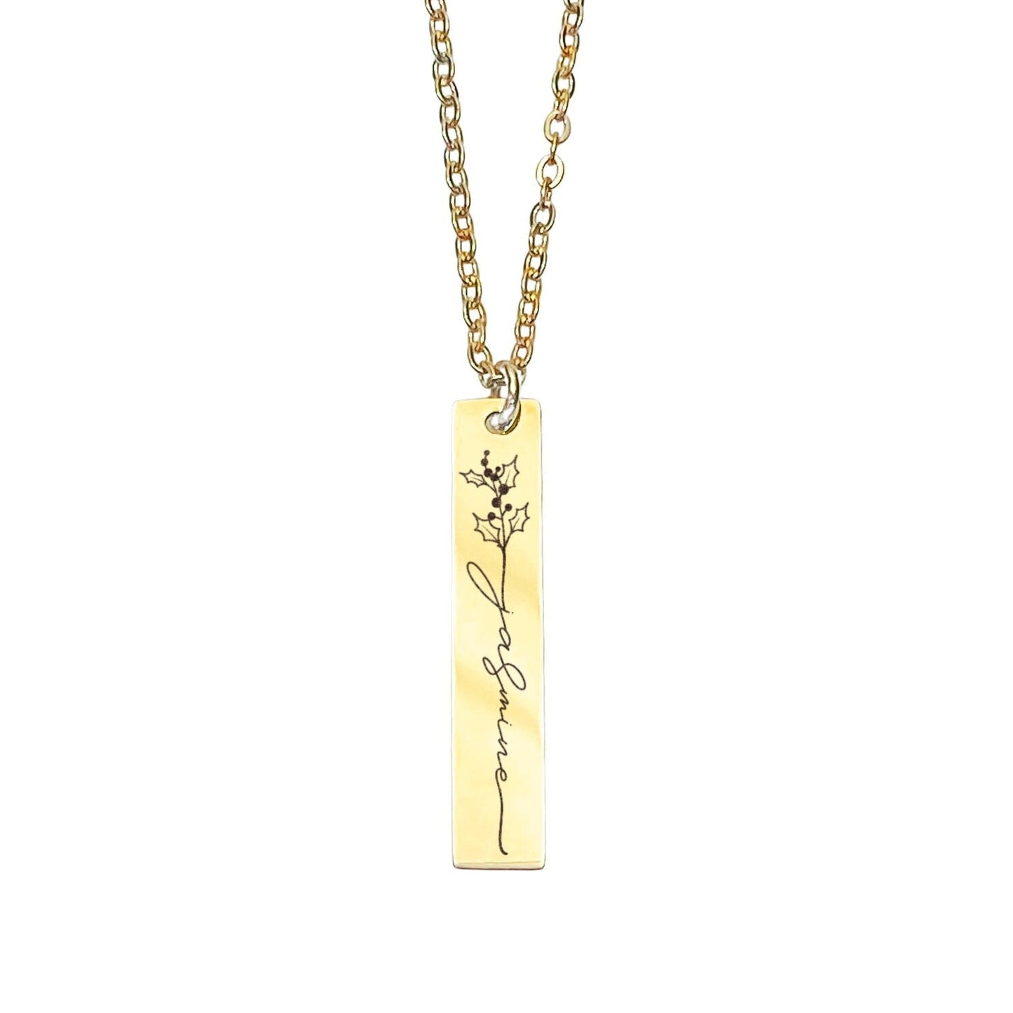 BIRTH FLOWER + NAME BAR NECKLACE - Avy + Tay