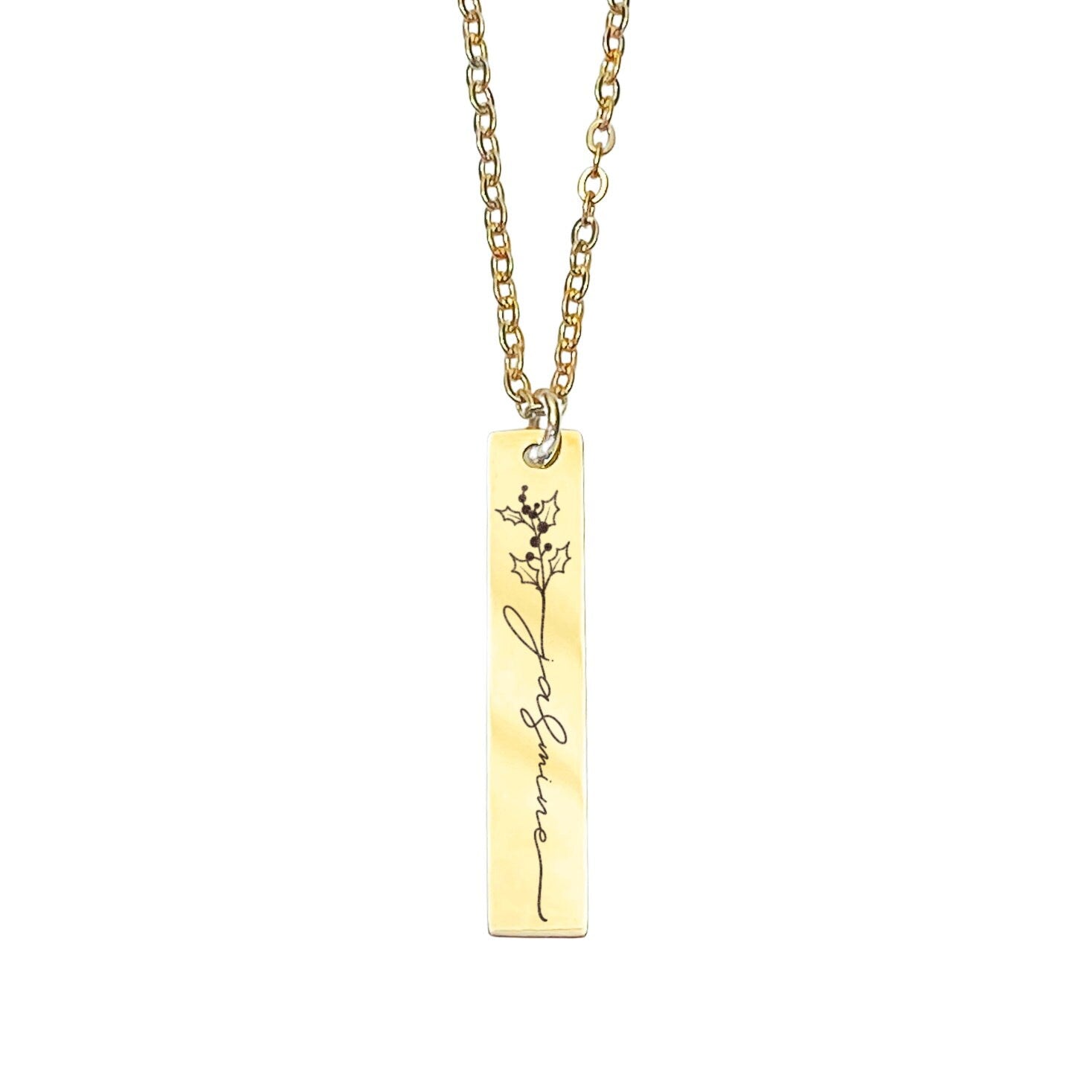 BIRTH FLOWER + NAME BAR NECKLACE - Avy + Tay