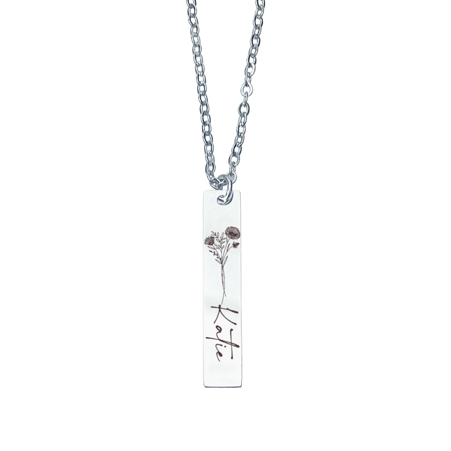 BIRTH FLOWER + NAME BAR NECKLACE - Avy + Tay