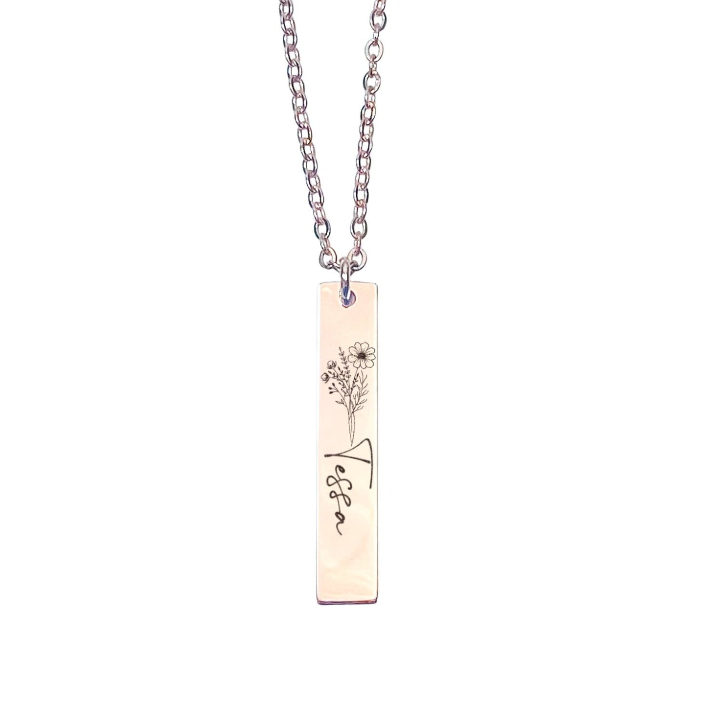 BIRTH FLOWER + NAME BAR NECKLACE - Avy + Tay