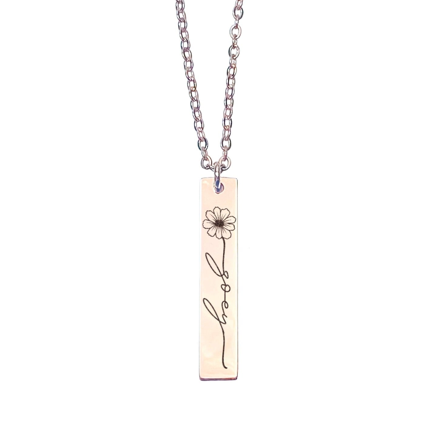 BIRTH FLOWER + NAME BAR NECKLACE - Avy + Tay