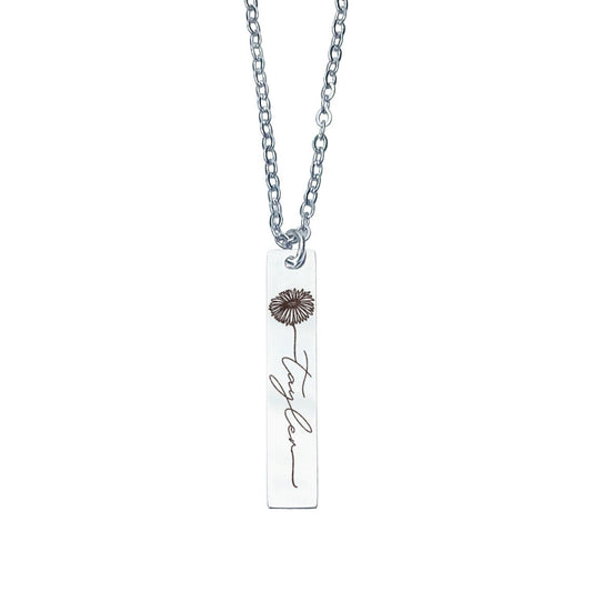 BIRTH FLOWER + NAME BAR NECKLACE - Avy + Tay